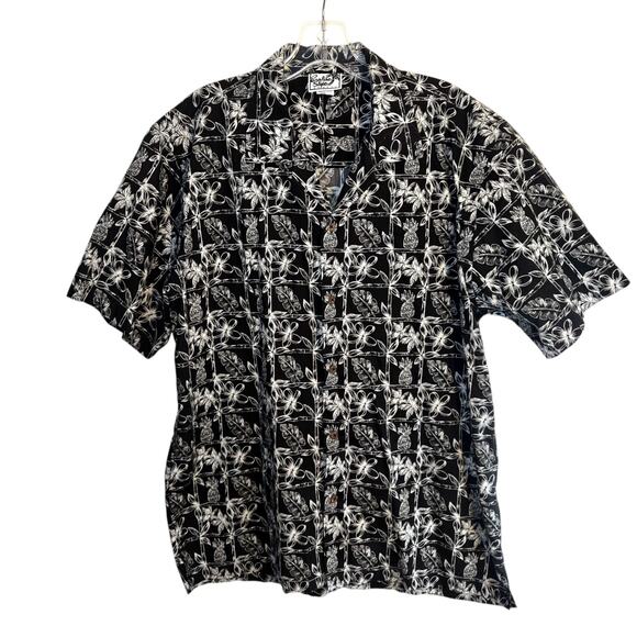 Paradise Style Hawaii Large Black Button Down Men's Shirt Short Sleeve L - Picture 2 of 6